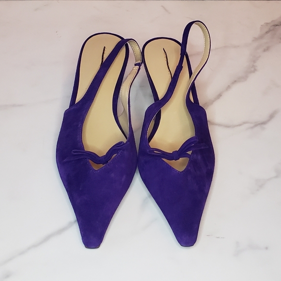 Ann Taylor Mini Bow Slingback Pointy Toe Purple Suede Kitten Heel Pumps Size 7 - Picture 3 of 7